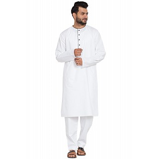 Designer round neck kurta-Pyjama set- White